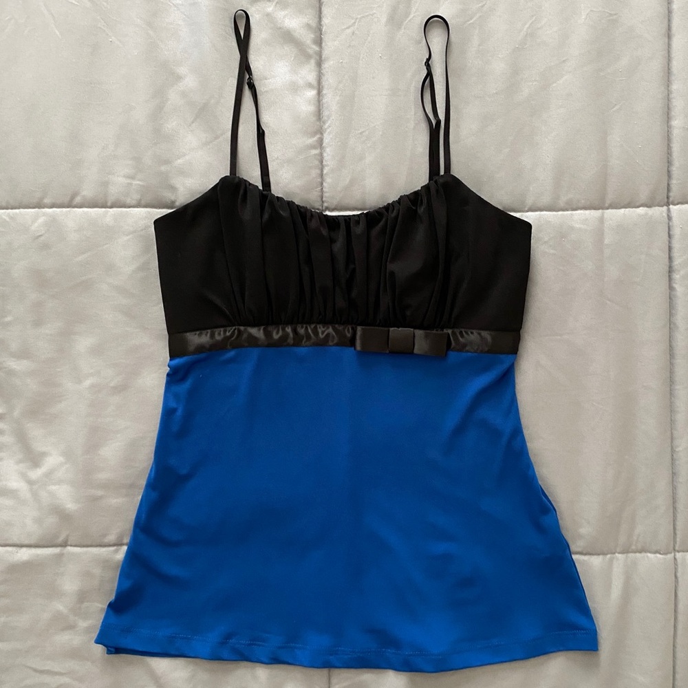Vintage Y2K Rampage Women's Size Small Blue and Black Spaghetti Strap Blouse
